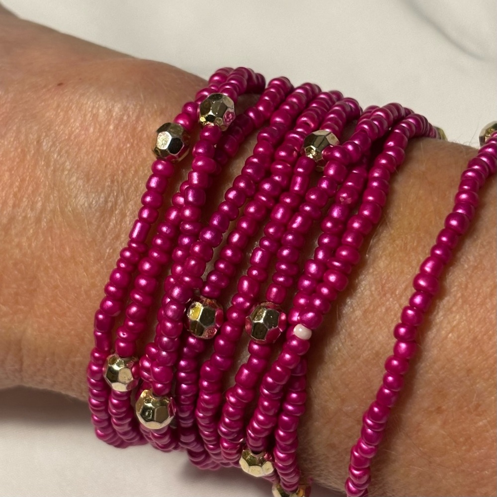 Pink Beaded Bracelet with Gold Accents